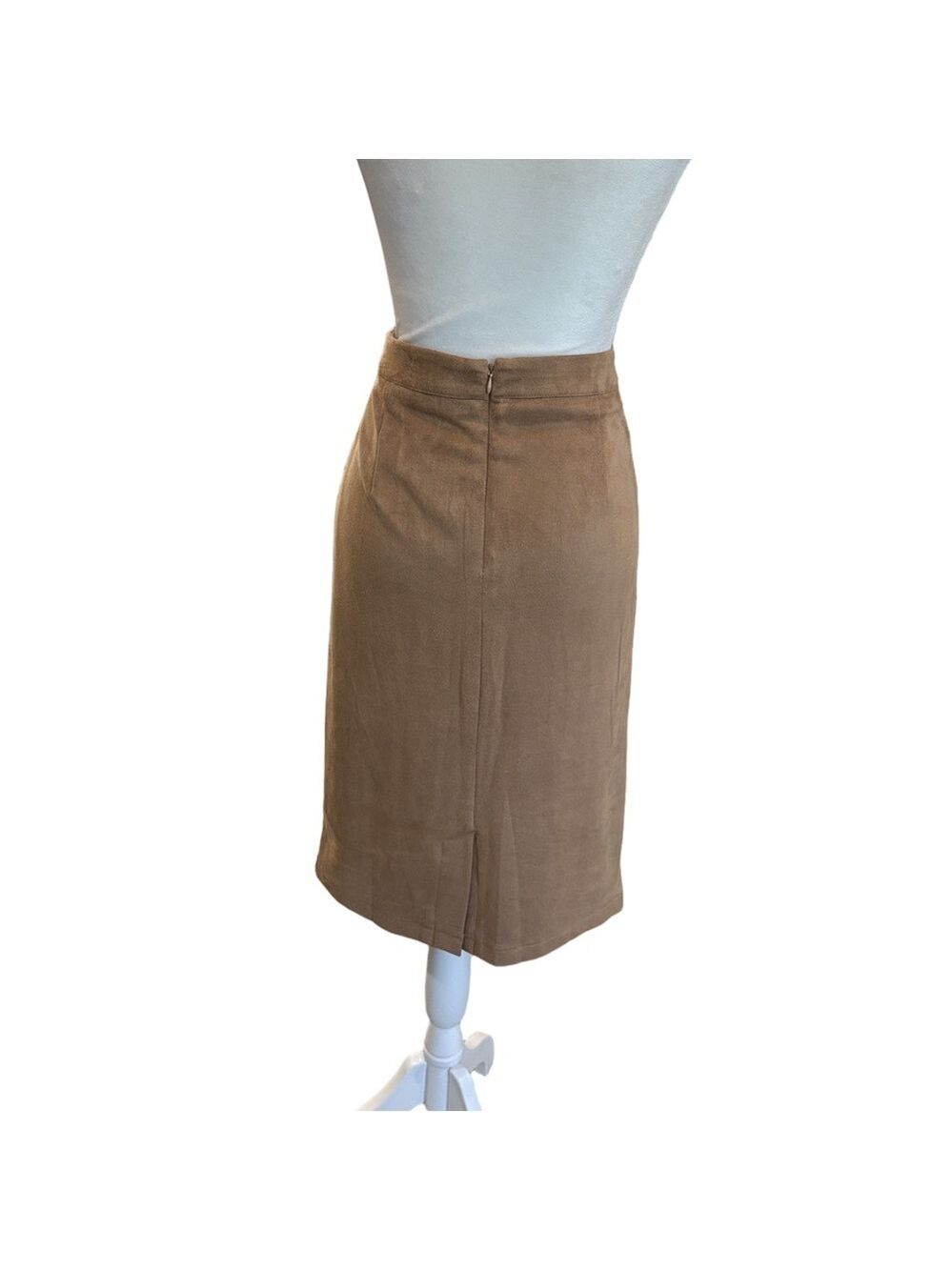 Lulus Superpower Size L faux suede pencil skirt. Camel color knee length career - Picture 3 of 11